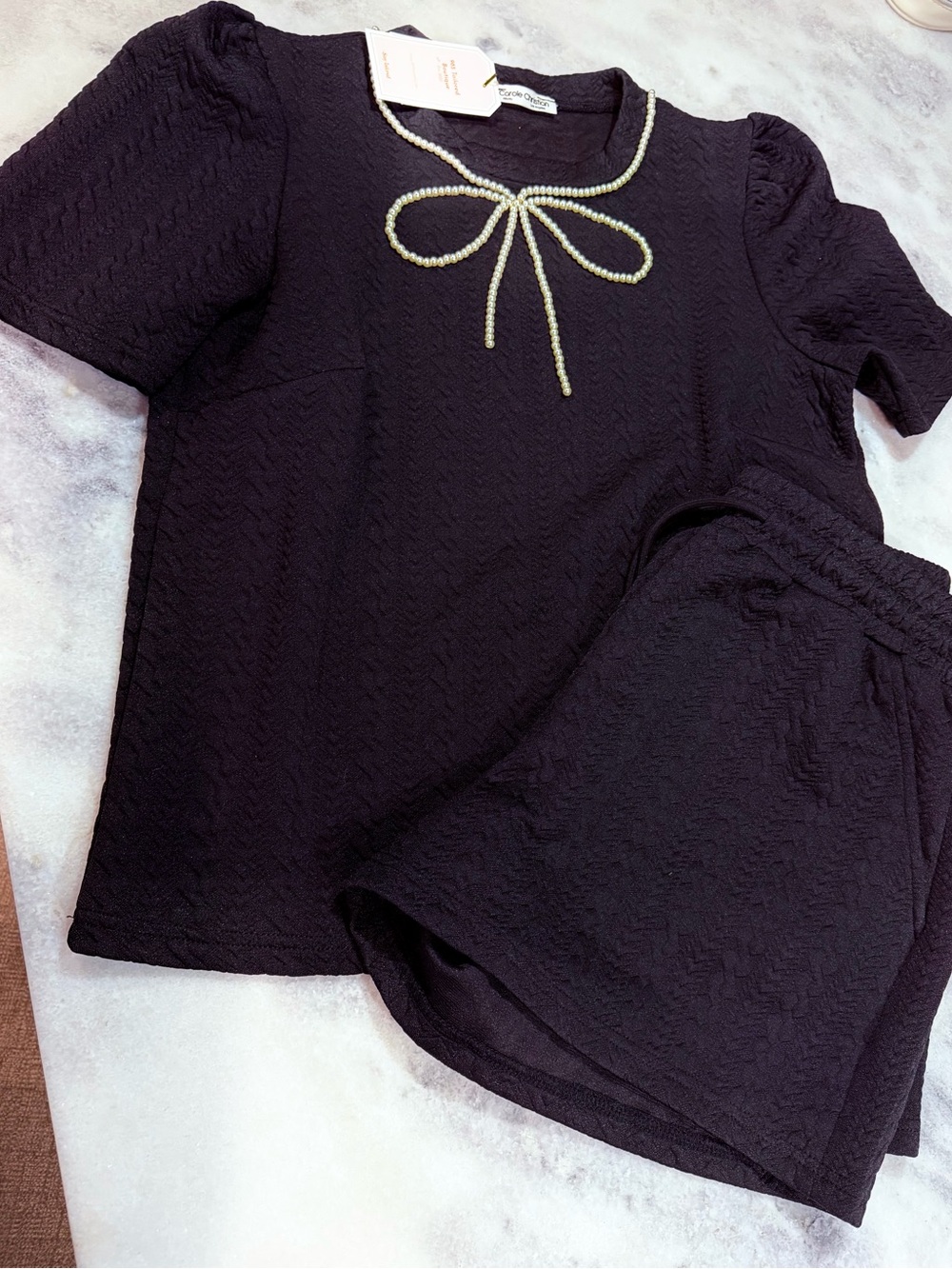 Pearl Bow Short Sleeve Set